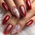 thumbnail image 1 of Uñas postizas BYETOCE Christmas Red Snowflake 24 piezas, 1 of 7