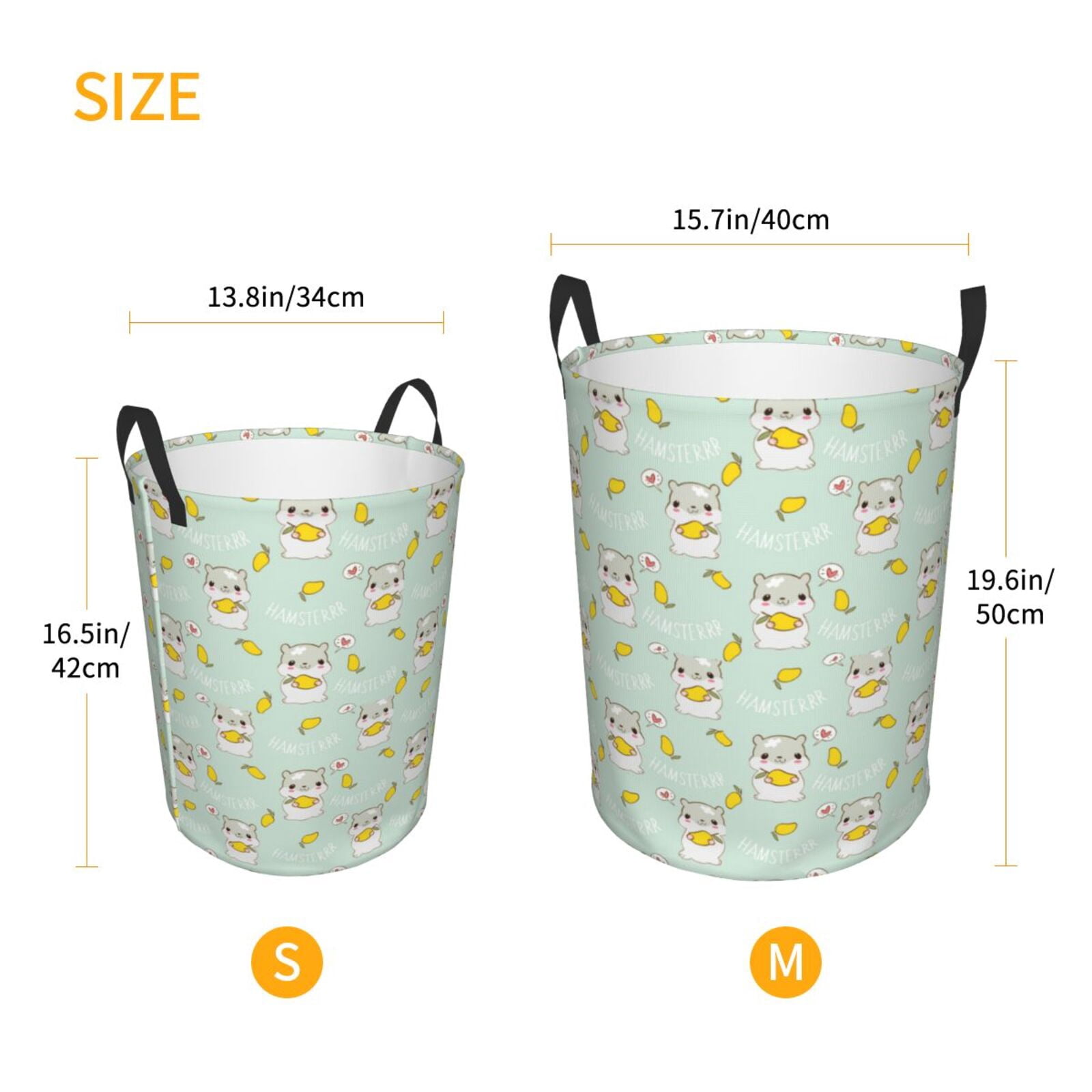 Large Laundry Basket with Handles - Cartoon Cute Hamster Mango Green Kids Baby Dirty Clothes Laundry Hamper for Bedroom Aesthetic