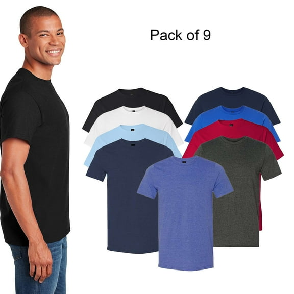 Gildan Softstyle CVC T-Shirt for Men, Crewneck Short Sleeve Cotton/Polyester Tee, Mix Color 9 Pack, S