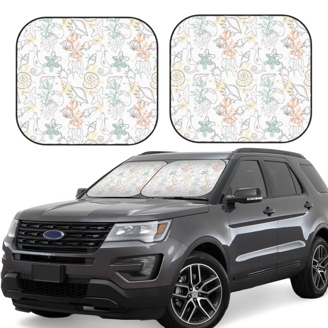 Fotbe Sea Animals 2-Piece Car Windshield Sun Shade | Sun Blocker for Car Windshield | Foldable Automotive Interior Accessories for Sun Protection-Large