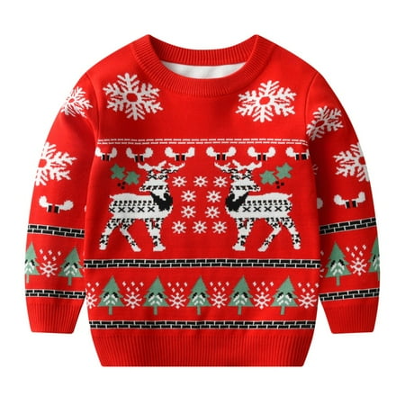 

SILVERCELL Christmas Knitwear for Toddler Kids Elk Print Sweatshirt Pullover Funny Holiday Sweater Winter Warm Coat for Aged 3-8