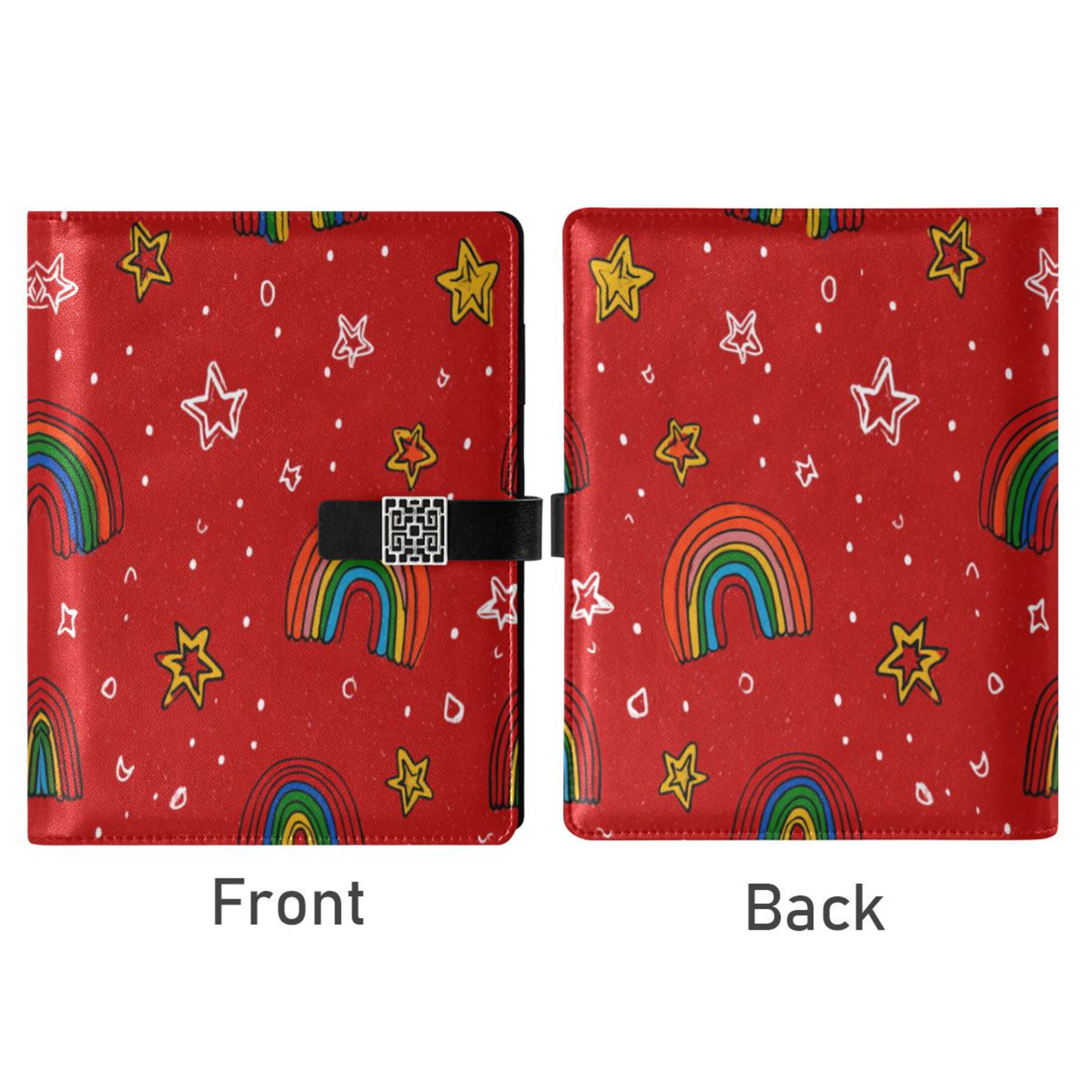 Leather Planner Leather Notebook Notebook Journal Binder Design Pen Pocket Design Convenient for Storage Cartoon Red Rainbow