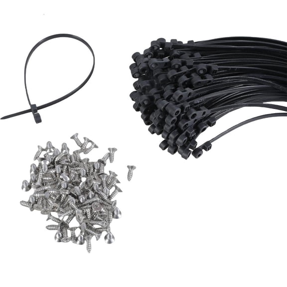 Pack Of 100 Black Cable Ties 12inch Length Screw Mount Hole for Wire Managements
