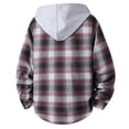 thumbnail image 3 of Sevevn Men's Plaid Flannel Shirt Hooded Jacket Long Sleeve Button Dual Pocket Loose Casual Fall Shacket Outerwear Coat Red 3XL, 3 of 4