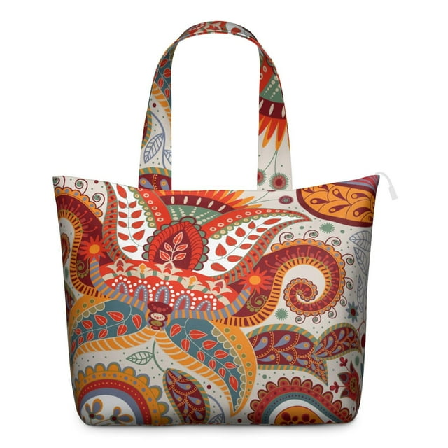 Rustic Paisley Floral Duffel Bohemian Chic Weekender Bag with Artistic Vintage Pattern, Ethnic Mala Inspired Design