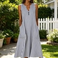 thumbnail image 2 of Miluxas Women's Striped Maxi Dress Sleeveless V Neck Casual Loose A Line Flowy Long Dress with Pockets Summer Beach Vacation Outfits Gray, 2 of 6