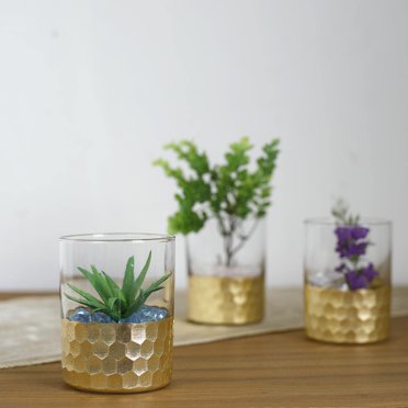 Efavormart 2 Pack 6" Rose Gold Mercury Glass Vases Honeycomb Geometric Vases For Wedding ...