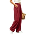 thumbnail image 4 of Lyrcatrment Wide Leg Sweatpants for Women Elastic Waisted Pull on Plain Sweat Pant Loose Fitting Pleated Casual Fall Trendy Loungewear Baggy Pants with Pockets(Red,Large), 4 of 7