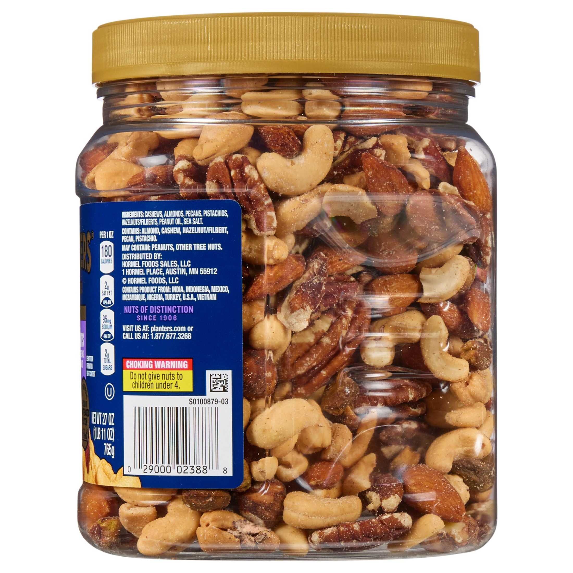 PLANTERS Deluxe Salted Mixed Nuts, Party Snacks, Plant-Based Protein (27oz Canister)
