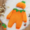thumbnail image 3 of Baby Boy Girl Halloween 3 Pcs Clothes Set Orange Pumpkin Face Pattern Romper Cap and Slipper Socks Sets, 3 of 6