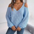 thumbnail image 3 of Gibobby Sueter para mujer invierno Suéter casual de manga con hombros descubiertos de color sólido para mujer Otoño Invierno(Azul,CH), 3 of 5