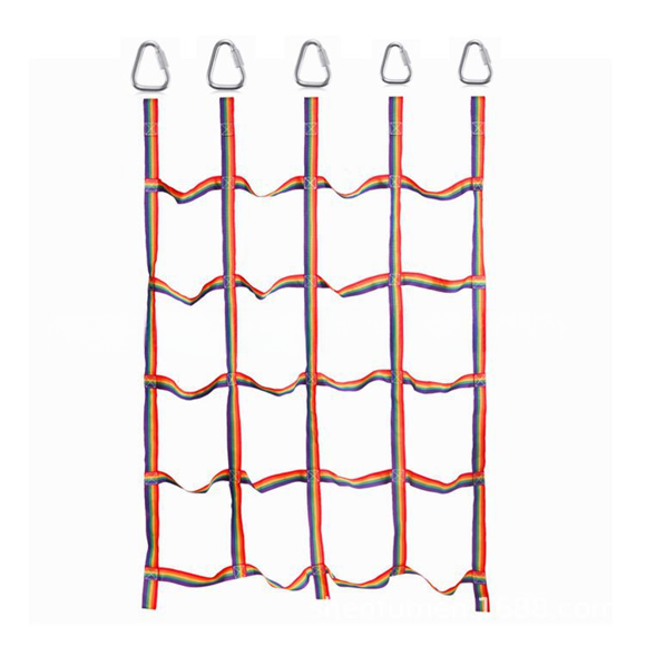 Red de escalada para entrenamiento físico con cinta de arcoíris para exteriores, red de escalada para diversión competitiva para niños