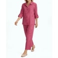 thumbnail image 7 of Amzcrzy Two Piece Sets for Women 2026 Solid Color Spring Outfits V Neck Button Down Shirt with Roll Tab Sleeves Wide Leg Pants Lounge Sets with Pockets Dressy Casual Loungewear Sets Hot Pink 5XL, 7 of 7