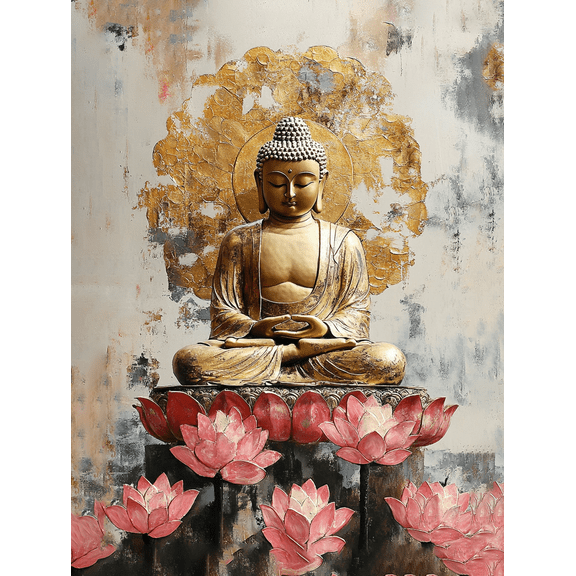 Golden Buddha Meditation Canvas Wall Art,Perfect for Yoga Studio,Living Room,Bedroom,Meditation Room,and Office Decor
