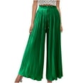 thumbnail image 2 of Zpanxa Womens Slacks Wide Leg Yoga Pants Casual High Waist Elastic Waist Drawstring Straps Solid Color Draped Pleated Wide Leg Long Pants Green XL, 2 of 8