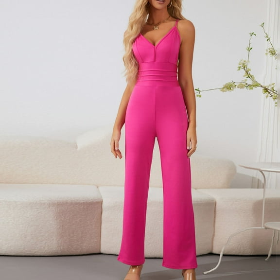 WXLWZYWL Womens Deep V Neck Jumpsuits Summer Sleeveless Wrap Ruched Spaghetti Strap High Waist Wide Leg Jumpsuits Rompers Dressy One Piece Business Casual Outfits Rompers
