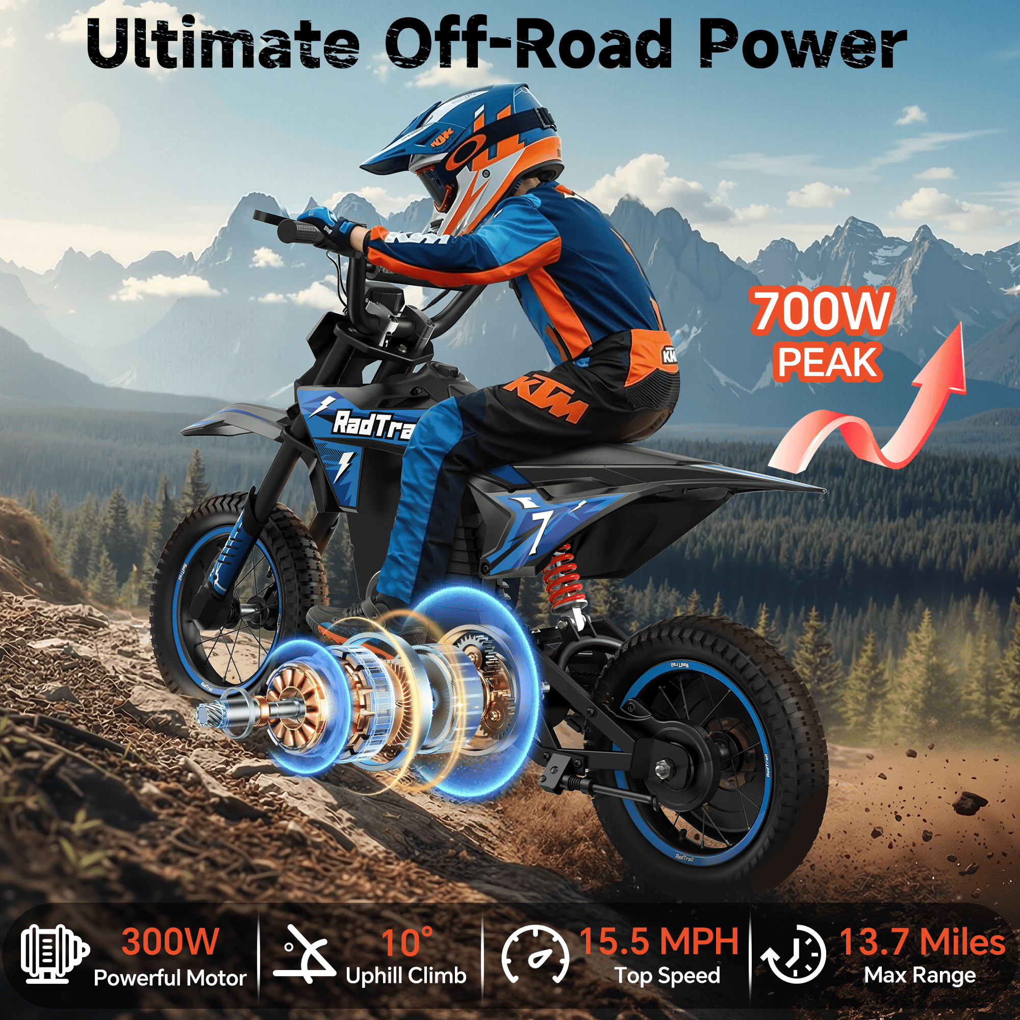 East doll 36V Electric Dirt Bike for Kids, Peak 700W Kids Electric Dirt Bikes, Electric Kids Dirt Bike for Boys Girls Aged 4-8Y, 3-Speed, Max 15.5 Mph, 13.7 Miles Long Range, 3 Light Modes, Blue
