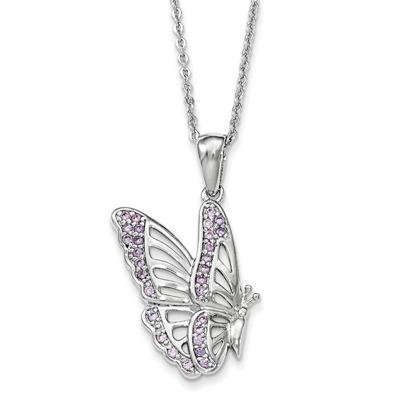 Sterling Silver CZ Never Give Up Butterfly 18in. Necklace and Pendant