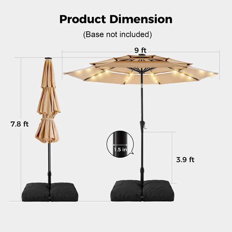 ainfox 15ft double-sided patio solar led lighted market umbrella Ainfox 15ft Patio Umbrella with Lights without Base Outdoor Solar Umbrella