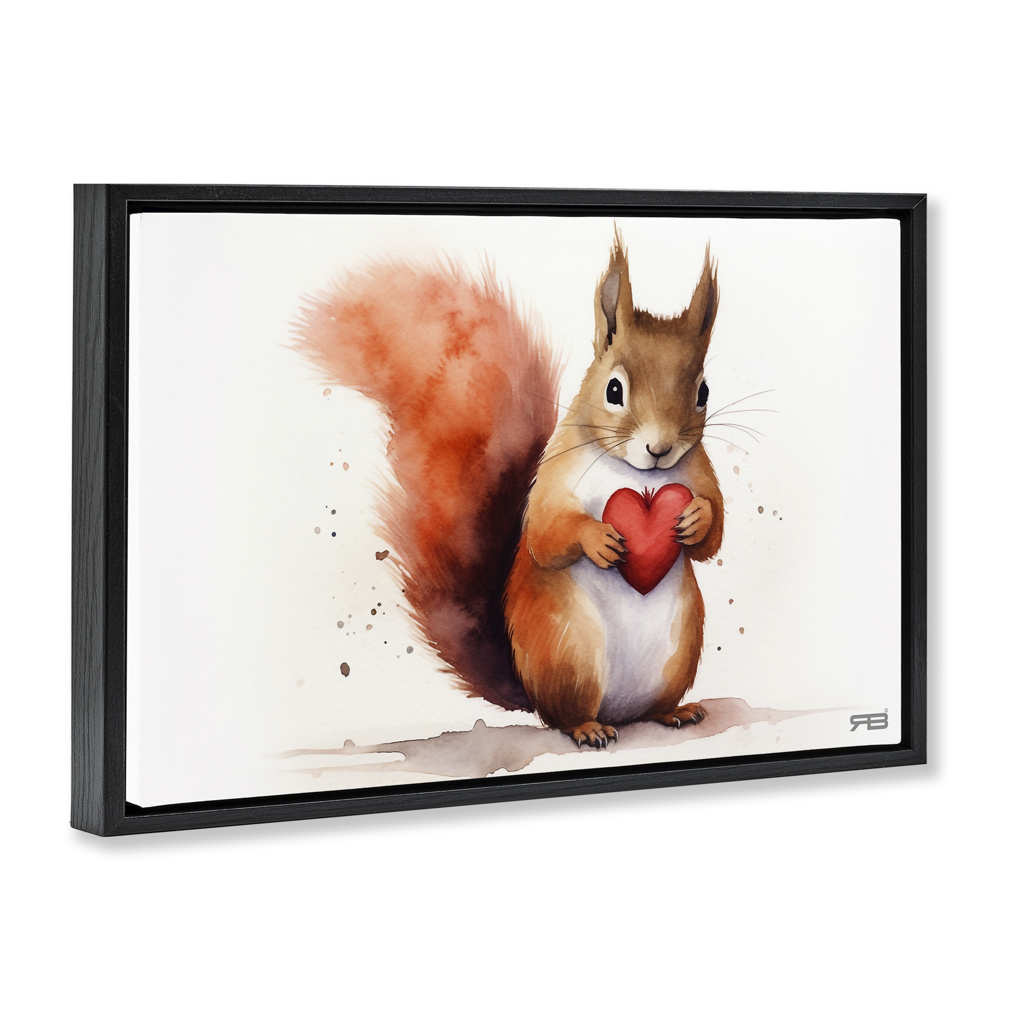 Stupell Industries Squirrel Holding Heart Animals & Insects Painting Black Floater Framed Canvas Art Print Wall Art, 31 x 21