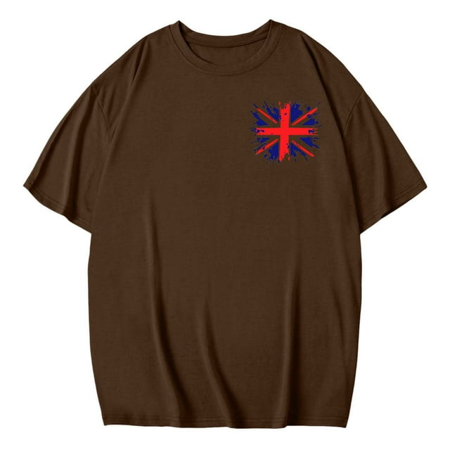 YABCSAZ Chemises du 4 Juillet pour Femmes, Robe de la Fête de l'Indépendance, Blouse d'Été à Col Rond Manches Courtes Mode Décontractée Imprimée pour Femmes, Marron, G