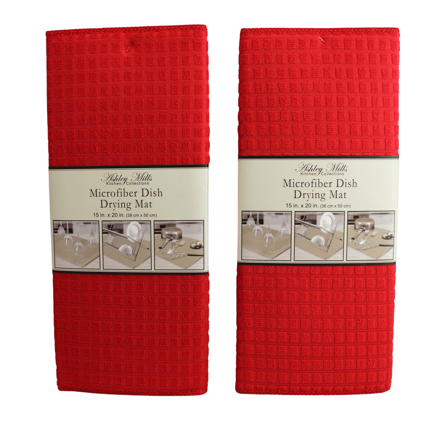 Dependable Industries 2 Pack Embossed Microfiber Dish Drying Mat Red