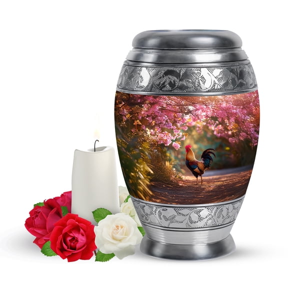 Yatskia Pink Blossoms Rooster Urn for Ashes Adult Male, Cremation Burial Urns for Human Ashes Adult Female, Mini Memorial Urns for Human Ash, (Monar Pack of 1, 3 Inch)