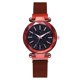 thumbnail image 2 of Reloj de pulsera de cuarzo con correa de malla de aleación y esfera con purpurina con hebilla magnética para mujer (rojo), 2 of 5