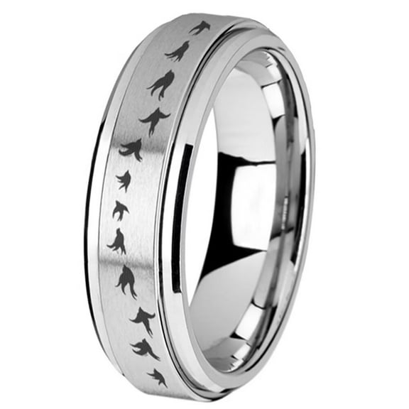 PAMTIER Stainless Steel Fidget Spinner Bird Ring with Rotating Band for Men Women Meditation Flying Swallow Pattern Silver Size 10