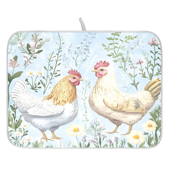 Ryvnso Chickens Flowers Dish Drying Mat for Kitchen Countertop 16x18 Small Dish Pad Drainer Rack Dish Sink Mats