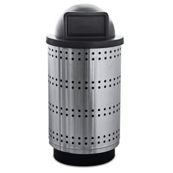 Outdoor Receptacle with Perforated Band Design with Dome Top & Plastic Liner, Stainless Steel
