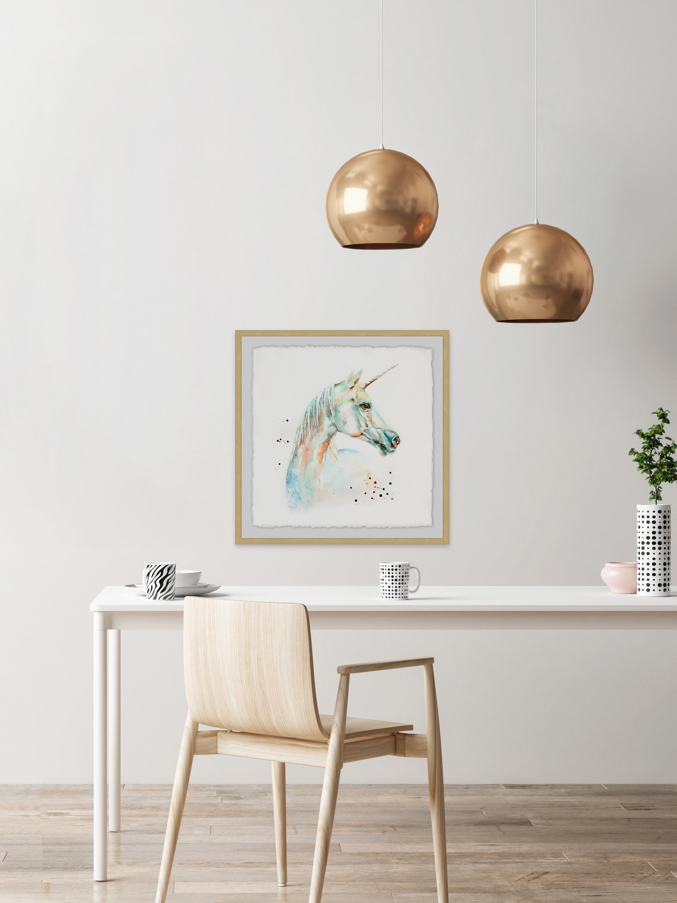 Watercolor Unicorn Framed Painting Art Print, 32.00" x 1.50"