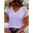 thumbnail image 4 of Eyelet Embroidered Contrast Lace T-Shirt, Elegante Camiseta de Manga Corta para Primavera y Verano, Ropa de Mujer, 4 of 4