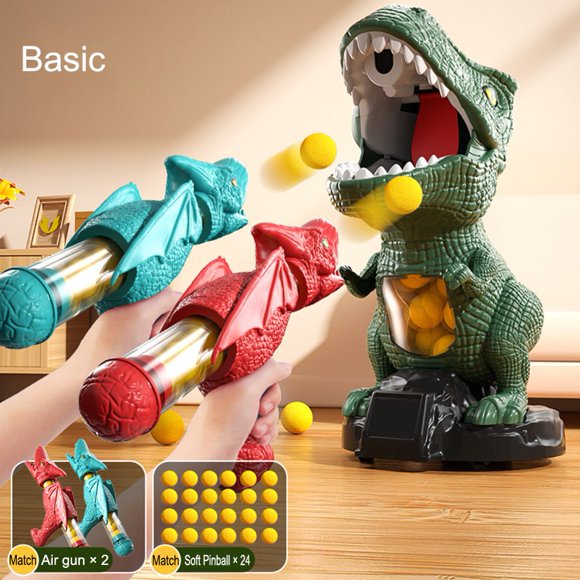 HLONK Dinosaur Shooting Toys with Air Pump Launcher Movable Target Shooting Games for 4 5 6 7 8 Years Old with Foam Balls LED Score Record Spray Effect