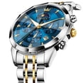 thumbnail image 6 of OLEVS Watches For Men Business Dress Luxury Casual Chronograph Multifunction Analog Quartz Stainless Steel Waterproof Luminous Moon Phase Date Men Wrist Watches Reloj Para Hombre Blue Dial, 6 of 13