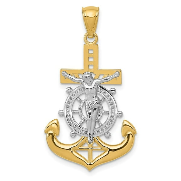 Auriga Fine Jewelry 14K Yellow Gold w/Rhodium Mariners Crucifix Cross Pendant (L - 25.5mm, W - 19mm)