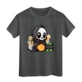 thumbnail image 4 of Pandaie Teen Girls Short Sleeve Tee Halloween Kids T-shirt Casual Daily Print Top Clothes Toddler Girl Summer Shirts Black,7-8 Years, 4 of 5