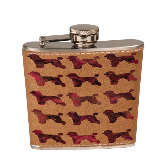 KuzmarK 6 oz. Leather Pocket Hip Liquor Flask - Poodle Dog Painting