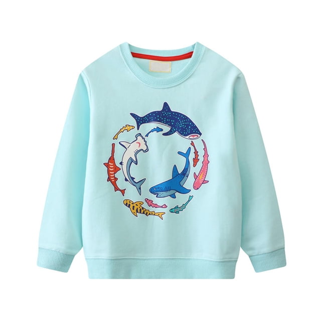 Splozh Chandail à Manches Longues pour Bébé Fille Garçon Automne Chandail en Molleton à Col Rond Motif Chemise de Base à Manches Longues Bleu Clair, 5-6 Ans