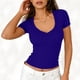 thumbnail image 3 of Camisas de Manga Corta para Mujeres Casual con Cuello en V Plisado, Camisetas de Color Sólido para Primavera Verano, 3 of 6