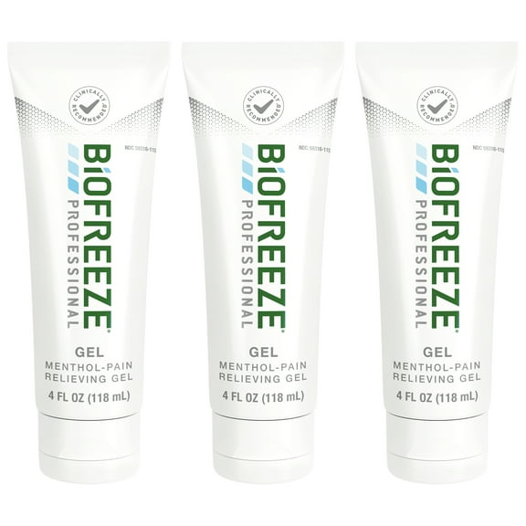 Biofreeze Professional Menthol Pain Relieving Gel 4 FL OZ Tube (Pack Of 3) For Pain Relief Associated With Sore Muscles, Arthritis, Simple Backaches, And Joint Pain (Packaging May Vary)
