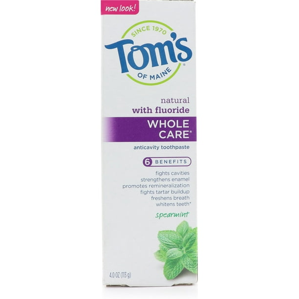 Tom's of Maine Whole Care Toothpaste with Fluoride, Spearmint 4 oz