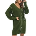 thumbnail image 3 of Vestido de punto con cuello en V, vestido de suéter suelto con cordón, vestido de suéter elástico, vestido de suéter para mujer, rendimiento comprobado, 3 of 6