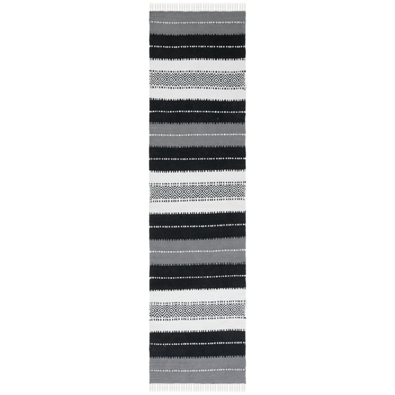 SAFAVIEH Striped Kilim Emma Striped Polyester Runner Rug, Black/Ivory, 2'3" x 9'