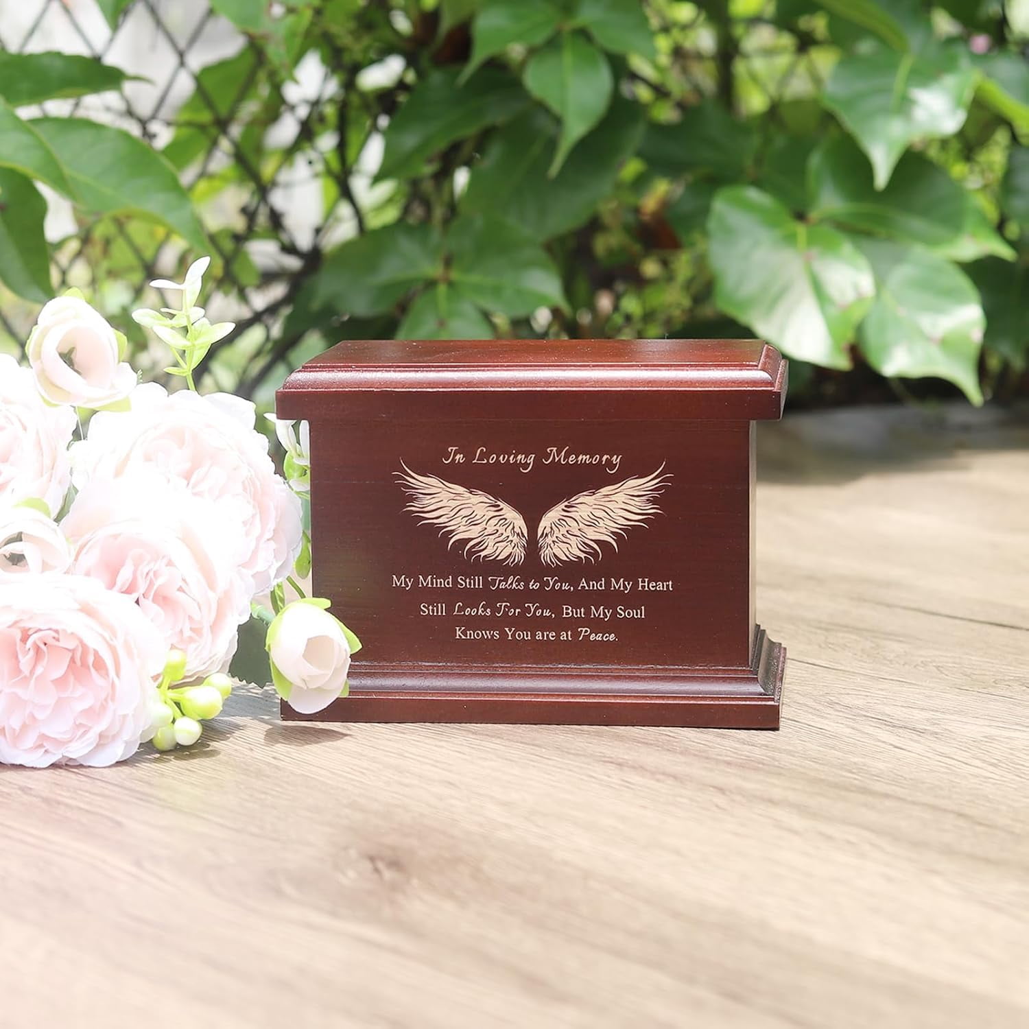 6 Inches Small Wood Urns for Ashes, Funeral Memorial Urns, Small Urns Keepsake Wooden Urns Box and Casket, Keepsakes Urns for Human/Pet Ashes-Wing