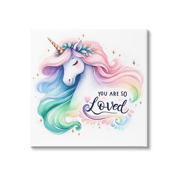 Stupell Industries So Loved Unicorn Fairy Tales & Fantasy Painting Gallery Wrapped Canvas Art Print Wall Art, 17 x 17