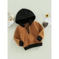 thumbnail image 3 of Seyurigaoka Toddler Baby Boys Autumn Hood Pullover Tops Contrast Color Long Sleeved Half Zipper Thick Warm Sweatshirt with Pocket, 3 of 9