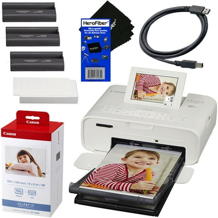 Canon SELPHY CP1300 Wireless Compact Photo Printer (White) Small WIFI Inkjet Cell Phone Or Computer Picture Printer. Includes Canon KP-108IN Color Ink Paper Set, Printer Cable And Cleaning (Best Color Printer For Small Business)