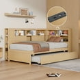 thumbnail image 2 of Bellemave Twin Size Daybed with L-shaped Bookcases and Trundle Twin Storage Platform Bed Frame with Shelves and USB Charging Port for Teens, No Box Spring Needed (Twin, Natural), 2 of 11