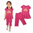 thumbnail image 5 of WRKEKC Girls Summer Outfits, Girls 2 Piece Casual Outfits, Girl's Summer Round Neck Print Sleeveless Ruffle Sleeve Elastic Waist Cropped Pants Two-Piece Set, 5 of 5